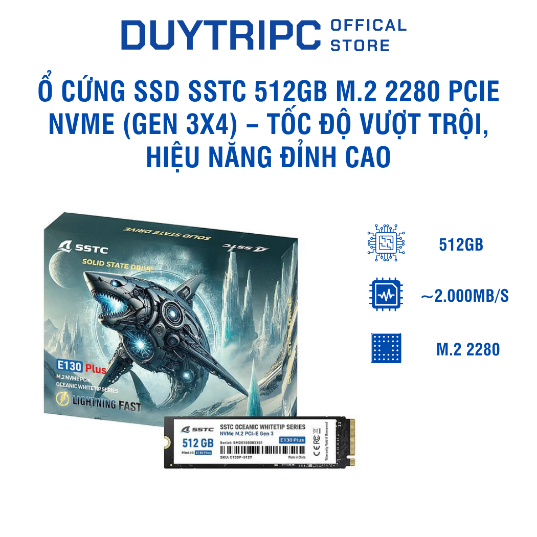 Ổ cứng SSD SSTC 512GB M.2 2280 PCIe NVMe (Gen 3x4) – Tốc độ vượt trội, hiệu năng đỉnh cao